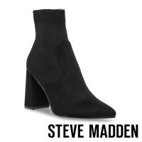 【STEVE MADDEN】RAMP UP 絨面尖頭粗跟襪套靴(絨黑色)