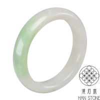 【漢石齋】天然和田玉 手鐲玉鐲 白玉帶翠青(手圍17.1/版寬13.2mm)
