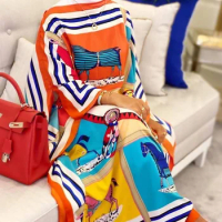 Kuwait Fashion Blogger Recommend Popular printed Silk Kaftan Maxi dresses Loose Summer Beach Bohemian kaftan long dress for lady