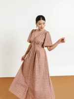 LAFORE - DS2100 Sisae Eyelet Dress - Dress Pesta Brokat - Dress Natal Imlek CNY Merah Putih Hitam du