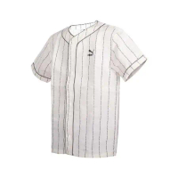 PUMA P.TEAM 男流行系列棒球風短袖襯衫-歐規 棒球 運動 上衣 襯衫 米黃黑