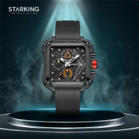 STARKING Luxury Brand Men Quartz Watch Fashion Square Silicone Strap 30M Waterproof WristWatch Multi-Function Dial Reloj TM1168