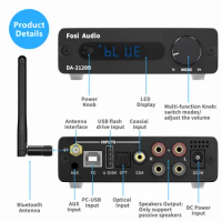 Fosi Audio Amplifier DA2120B Bluetooth TPA3116 Stereo Audio Class D Wireless Power Amp Hifi 100W Passive Speakers Remote Control