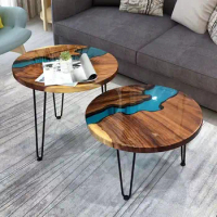 Custom Resin River Table Round Small Living Room Table Coffee Table Wood Slab Coffee Round Epoxy Resin Table Top