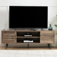 Mid Century Wooden TV Stand Entertainment Console with Open Shelving and 2 Cabinets for Televisions up to 65 Inches(Rustic Oak)