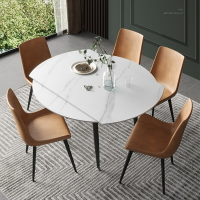桌子 意式巖板餐桌折疊伸縮飯桌家用小戶型方圓兩用圓桌椅