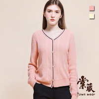 【TOWNWEAR棠葳】貴氣鑽釦針織上衣 2色(中大尺碼/女上衣/女上著/撞色/格紋/拼接/長袖)