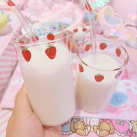 少女心草莓牛奶杯吸管杯玻璃透明水杯網紅ins可愛杯子早餐小清新