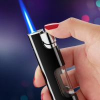 Transparent Oil Tank Torch Lighter Metal Cigarette Cigar Gas Butane Lighters Smoking Accessories Gadgets for Men No Gas