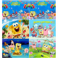Spongebob Squarepants Theme Square Background Cloth Children Happy Birthday Decoration Supplies Baby Shower Photo Banner 2024