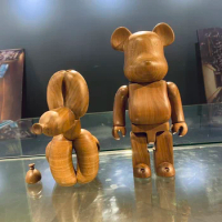 Bearbrick 28cm Walnut Balloon Dog and Light Board Bear Be@rbrick 400% Natural Solid Wood Collection Doll Decoration