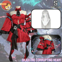 CoCos-S Game Arknights Skadi The Corrupting Heart Cosplay Costume Game Cos Skadi The Corrupting Heart Red Dress Costume with Wig