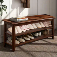 Wooden 3-Tier Shoe Storage Bench Entryway Hallway Bedroom Living Room Organizer Rack Seat Table 47.2"x11.8"x16.5" Brown Classic