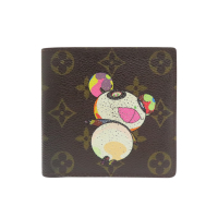 【二手名牌BRAND OFF】LOUIS VUITTON LV 路易威登 棕色 原花帆布 村上隆 二折短夾 M61666