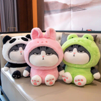 ตุ๊กตาแมวหน้ามึน ขนาด 25 และ40cm. ใส่เสื้อผ้ารูปกบ แพนด้า กระต่าย นุ่มนิ่ม