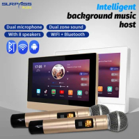 Smart WiFi Bluetooth Wall Amplifier Android 8.1 2 Zone with Handheld Wireless Microphone Remote Control Home Audio Music System