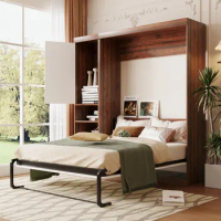Full Size Murphy Bed Wall Bed with Cabinet,Multi-function bed,Cabinet on either side,Impression &amp; Beautiful,White