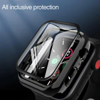 Case+Glass 2 in1 for Apple Watch 45mm 41mm 44mm 40mm Screen Protector Plated Cover Accessories for iWatch Series 9 8 7 6 5 SE