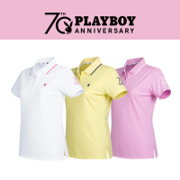 【PLAYBOY GOLF】女款70週年素面短袖POLO衫-白/黃/粉紅(吸濕排汗/抗UV/高爾夫球衫-KA23190)