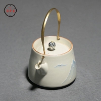 免運 工廠直銷 茶具 茶壺 功夫茶具 茶壺套裝 手繪復古遠山提梁壺 陶瓷家用過濾泡茶壺單壺套裝功夫茶具茶壺店長推薦/特惠 工廠現貨出 特價出 全館折扣 售後保障 zm5319