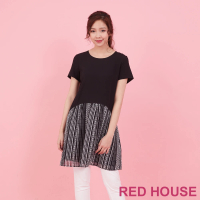 【RED HOUSE 蕾赫斯】素面花布洋裝(黑色)