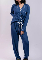 kalma Bamboo Sleepwear Pajama Set For Women Long Sleeve Button Up Shirt With Long Pajama
