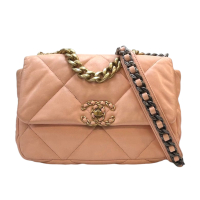 【二手名牌BRAND OFF】CHANEL 香奈兒【再降價】淡粉色 羊皮 菱格紋 CHANEL 19 肩背包
