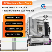 GIGABYTE B650M AORUS ELITE AX ICE with Ram 32GB (16G*2)DDR5 6000MHz RGB Memories Kit White Motherboard AM5 Mainboard RGB RAM Set
