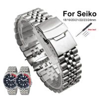 18 19 20 21 22 23 24mm Solid Stainless Steel Watch Strap for Seiko SKX009 Band Jubilee Bracelet Curved End Watch Accessories