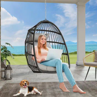 Hanging Egg Chair, Swing Chairs Outdoor Patio Wicker Chairs Swing Hammock Egg Chair with Cushion 330lbs, Patio Swings