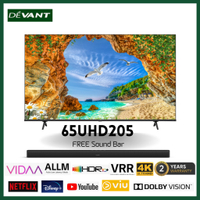 DEVANT 65UHD205 65 inch Ultra HD (UHD) 4K Smart TV -Netflix Youtube with FREE Bracket FREE SOUNDBAR