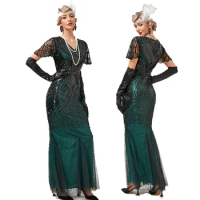 Green Mermaid 1920s Vintage Flapper Gatsby Cocktail Dress Party Long Wedding Evening Formal Sequins Dress Angel-fashion