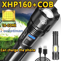 強大的 XHP160 LED 手電筒多功能 IPX6 防水野營燈 USB 充電手電筒 COB + 可變焦燈籠