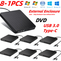 8-1pcs Portable External Hard Drive Case DVD CD-ROM Player Enclosure USB3.0 Type-C External Optical Drive Enclosure for Laptop