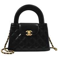【CHANEL 香奈兒】限定KELLY 經典雙C LOGO菱格紋手提包鍊包兩用包(黑)