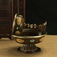 佛教精品純銅鎏金八吉祥護法杯精細雕花寶石鑲嵌供佛杯供水杯小號