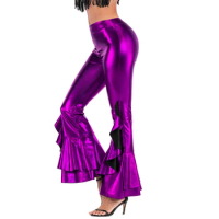 Women Metallic Shiny Flaer Pants High Waist Long Pants Trousers Streetwear Luxury Birthday Disco Rave Dance Costumes Spring Fall