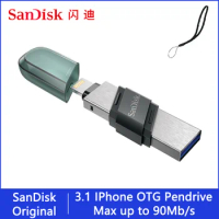 SanDisk USB Flash Drive iXPand OTG Lightning USB 3.1 Stick 256GB 128GB 64GB pen drive MFi For iPhone &amp; iPad SDIX90N