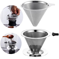 Coffee Filter Holder Reusable Double Layer 304 Stainless Steel Coffee Filter Pour Over Coffees Dripper Mesh Espresso Tea Filter