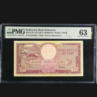 uang koleksi kuno grading PMG 50 rupiah buaya tahun 1957 score 63 tanpa catatan