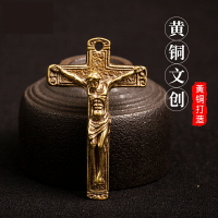 純銅復古耶穌十字架創意手工吊墜黃銅汽車鑰匙扣掛十字架純銅耶穌
