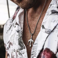 Original Design Sea King Trident Pendant Necklace Men Domineering Hip-Hop Simple Personality Necklaces Male Trendy Accessories