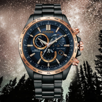 CITIZEN 星辰 GENTS 亞洲限定款 星空藍 光動能電波對時 碼錶計時腕錶-45mm CB5956-89L