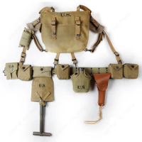 WWII WW2 US ARMY SOLDIER EQUIPMENT COMBINATION M36 BAG X-STRAPS BELT T-SPADES WITH COVER 1911 HOLSTER KETTLE Reenactments 560510