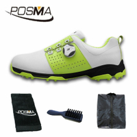 高爾夫男士球鞋 防水 透氣 旋轉鞋帶球鞋 防滑鞋釘   GSH096 白 綠  配POSMA鞋包 2合1清潔刷     高爾夫球毛巾
