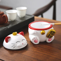 Cute And Happy Small Cat Home Office Desktop Decoration Ashtray Storage Ornaments