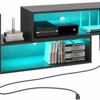 TV Stand, Deformable TV Stand with LED Lights &amp; Power Outlets, Modern TV Stand for 45/50/55/60/65/75 Inch TVS,