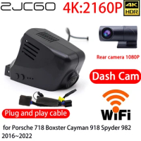 ZJCGO 4K Car DVR Dash Cam Wifi Front Rear Camera 24h Monitor for Porsche 718 Boxster Cayman 918 Spyder 982 2016~2022