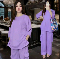 INKASHOP80-RIZQIANA LD 120 SETELAN WANITA KEKINIAN ATASAN OVERSIZE WANITA CELANA CARGO PANJANG BAHAN