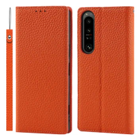 For Sony Xperia 1 IV Leather Case Wallet Genuine Leather Flip Cover For Sony Xperia 1 IV III Magnet With Credit Card Slot Black